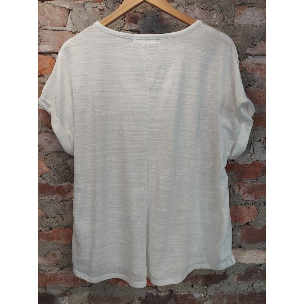retrology Womens T-Shirt 2X White Lattice V-Neck Criss Cross Short Sleeve Top - Picture 3 of 3